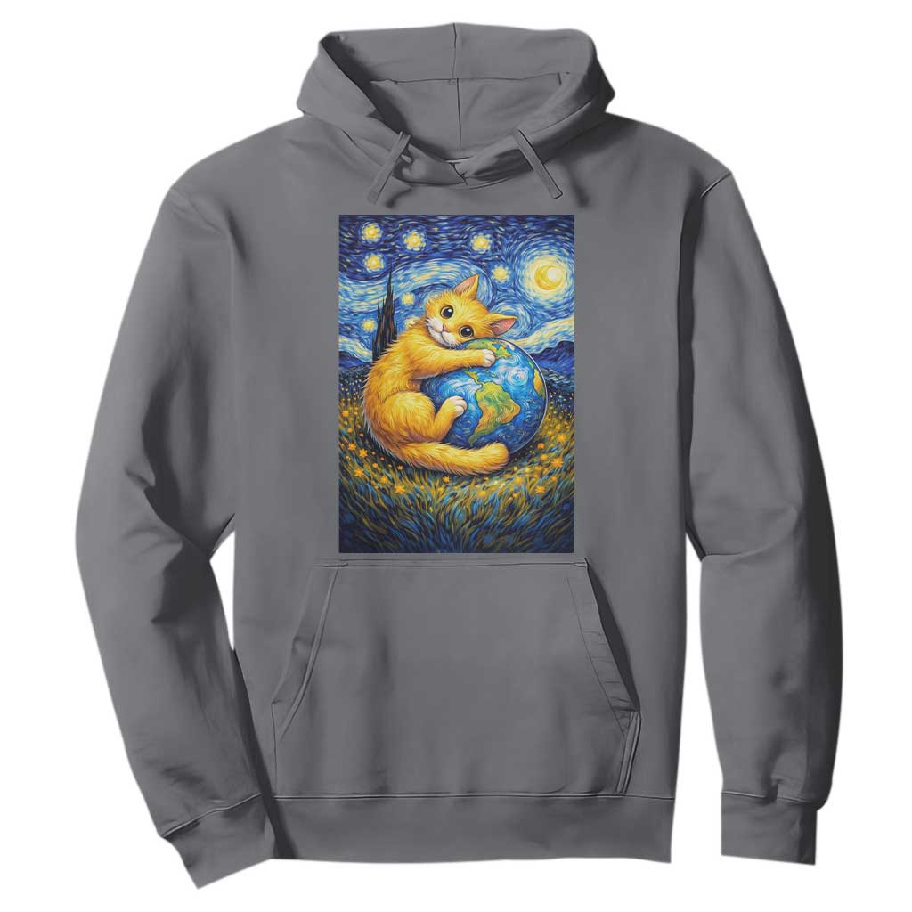 Earth Day Hoodie Starry Night Cat Hugging Earth TS12 Charcoal Print Your Wear