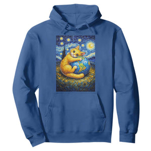 Earth Day Hoodie Starry Night Cat Hugging Earth TS12 Royal Blue Print Your Wear