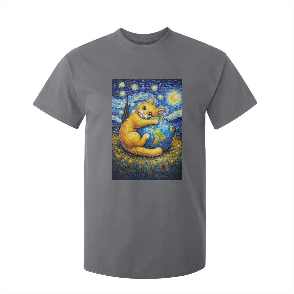 Earth Day T Shirt For Kid Starry Night Cat Hugging Earth TS12 Charcoal Print Your Wear
