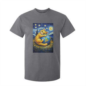 Earth Day T Shirt For Kid Starry Night Cat Hugging Earth TS12 Charcoal Print Your Wear