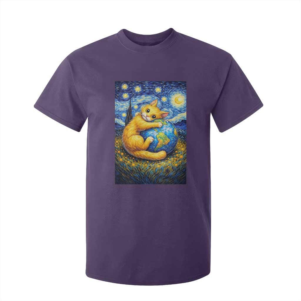 Earth Day T Shirt For Kid Starry Night Cat Hugging Earth TS12 Purple Print Your Wear