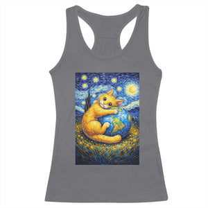 Earth Day Racerback Tank Top Starry Night Cat Hugging Earth TS12 Charcoal Print Your Wear