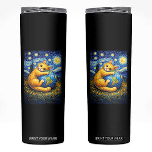 Earth Day Skinny Tumbler Starry Night Cat Hugging Earth TS12 Black Print Your Wear