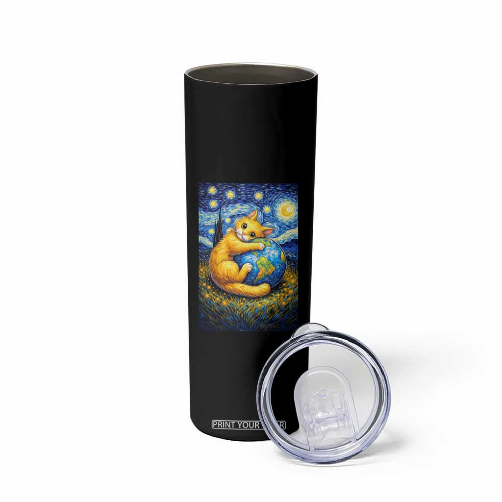 Earth Day Skinny Tumbler Starry Night Cat Hugging Earth TS12 Print Your Wear