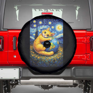 Earth Day Spare Tire Cover Starry Night Cat Hugging Earth TS12 Black Print Your Wear