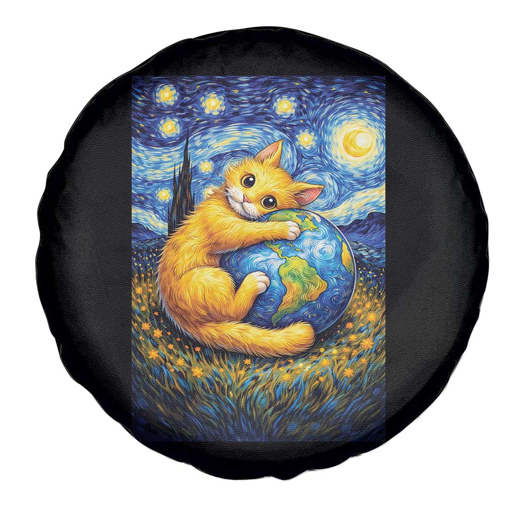 Earth Day Spare Tire Cover Starry Night Cat Hugging Earth TS12 Print Your Wear