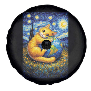 Earth Day Spare Tire Cover Starry Night Cat Hugging Earth TS12 Print Your Wear