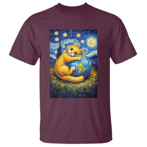 Earth Day T Shirt Starry Night Cat Hugging Earth TS12 Maroon Print Your Wear