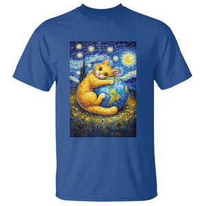 Earth Day T Shirt Starry Night Cat Hugging Earth TS12 Royal Blue Print Your Wear