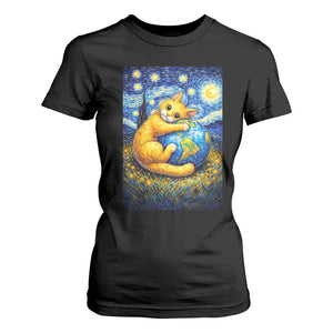 Earth Day T Shirt For Women Starry Night Cat Hugging Earth TS12 Black Print Your Wear