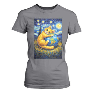 Earth Day T Shirt For Women Starry Night Cat Hugging Earth TS12 Charcoal Print Your Wear