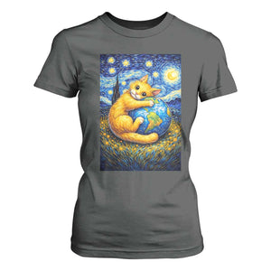 Earth Day T Shirt For Women Starry Night Cat Hugging Earth TS12 Dark Heather Print Your Wear