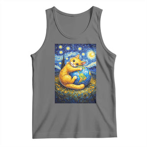 Earth Day Tank Top Starry Night Cat Hugging Earth TS12 Black Heather Print Your Wear