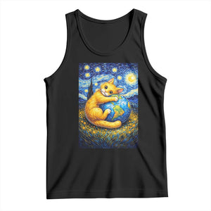 Earth Day Tank Top Starry Night Cat Hugging Earth TS12 Black Print Your Wear