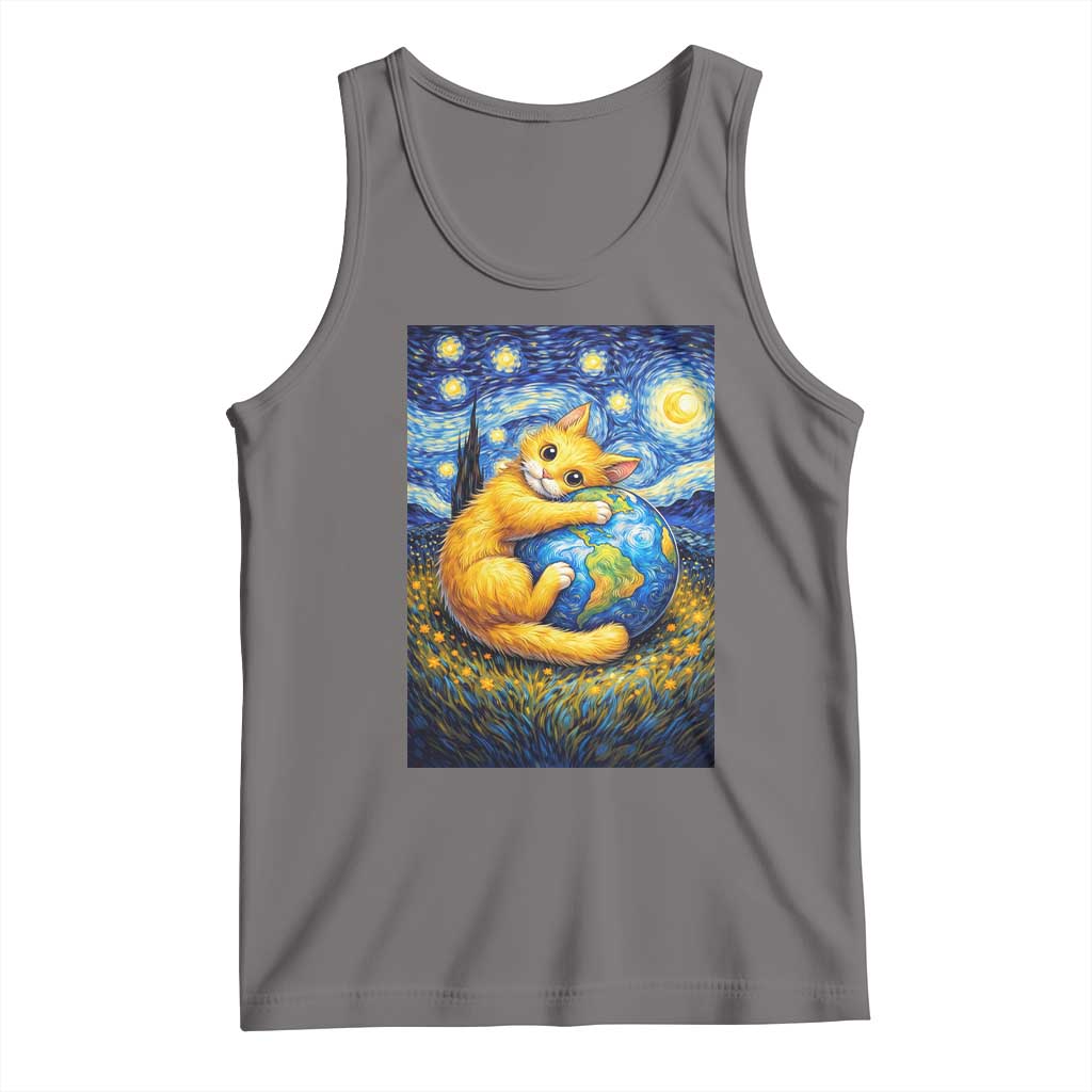 Earth Day Tank Top Starry Night Cat Hugging Earth TS12 Deep Heather Print Your Wear