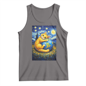 Earth Day Tank Top Starry Night Cat Hugging Earth TS12 Deep Heather Print Your Wear