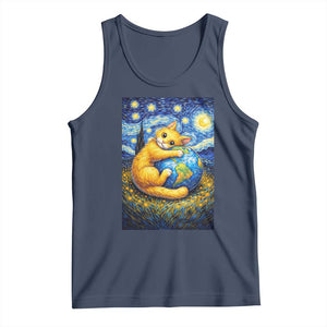 Earth Day Tank Top Starry Night Cat Hugging Earth TS12 Navy Print Your Wear