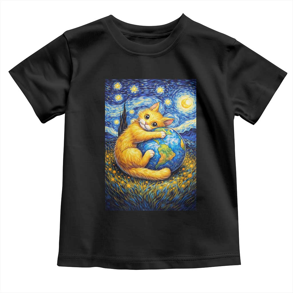Earth Day Toddler T Shirt Starry Night Cat Hugging Earth TS12 Black Print Your Wear