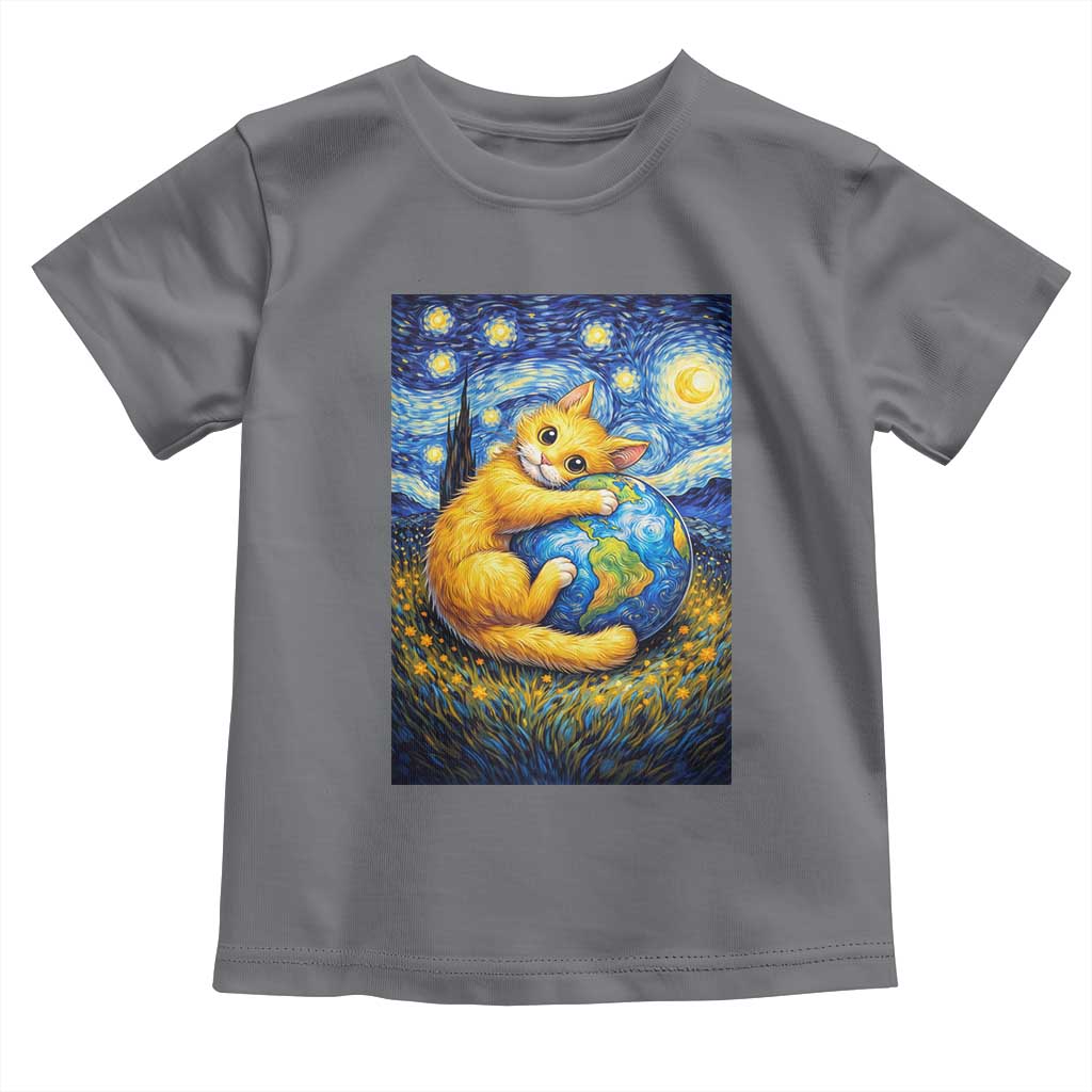 Earth Day Toddler T Shirt Starry Night Cat Hugging Earth TS12 Charcoal Print Your Wear