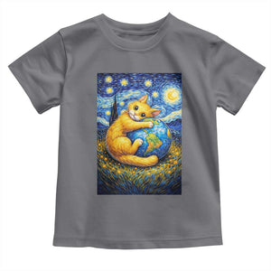 Earth Day Toddler T Shirt Starry Night Cat Hugging Earth TS12 Charcoal Print Your Wear