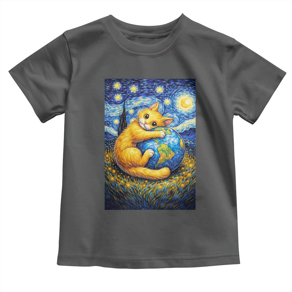 Earth Day Toddler T Shirt Starry Night Cat Hugging Earth TS12 Dark Heather Print Your Wear