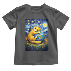 Earth Day Toddler T Shirt Starry Night Cat Hugging Earth TS12 Dark Heather Print Your Wear
