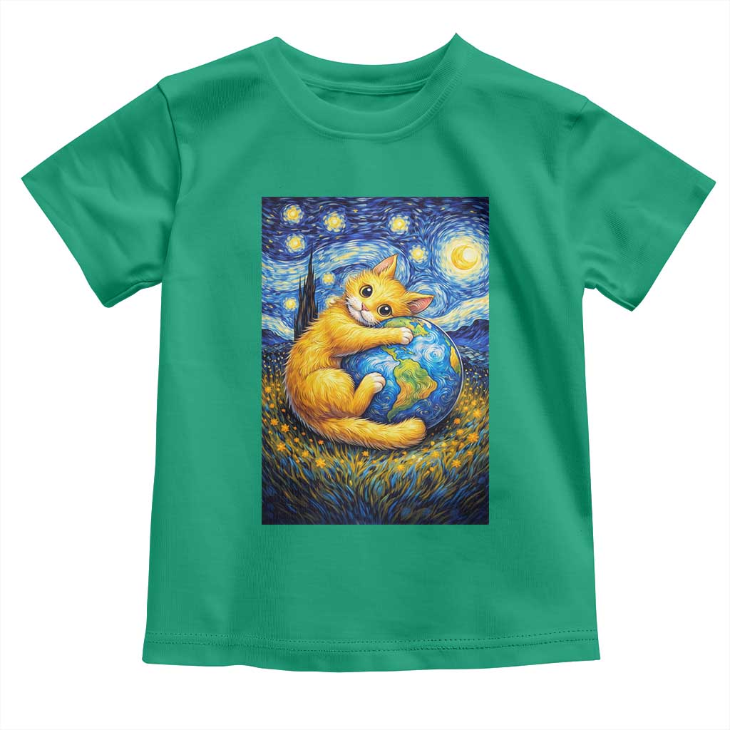 Earth Day Toddler T Shirt Starry Night Cat Hugging Earth TS12 Irish Green Print Your Wear