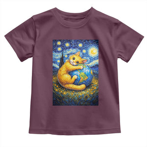Earth Day Toddler T Shirt Starry Night Cat Hugging Earth TS12 Maroon Print Your Wear