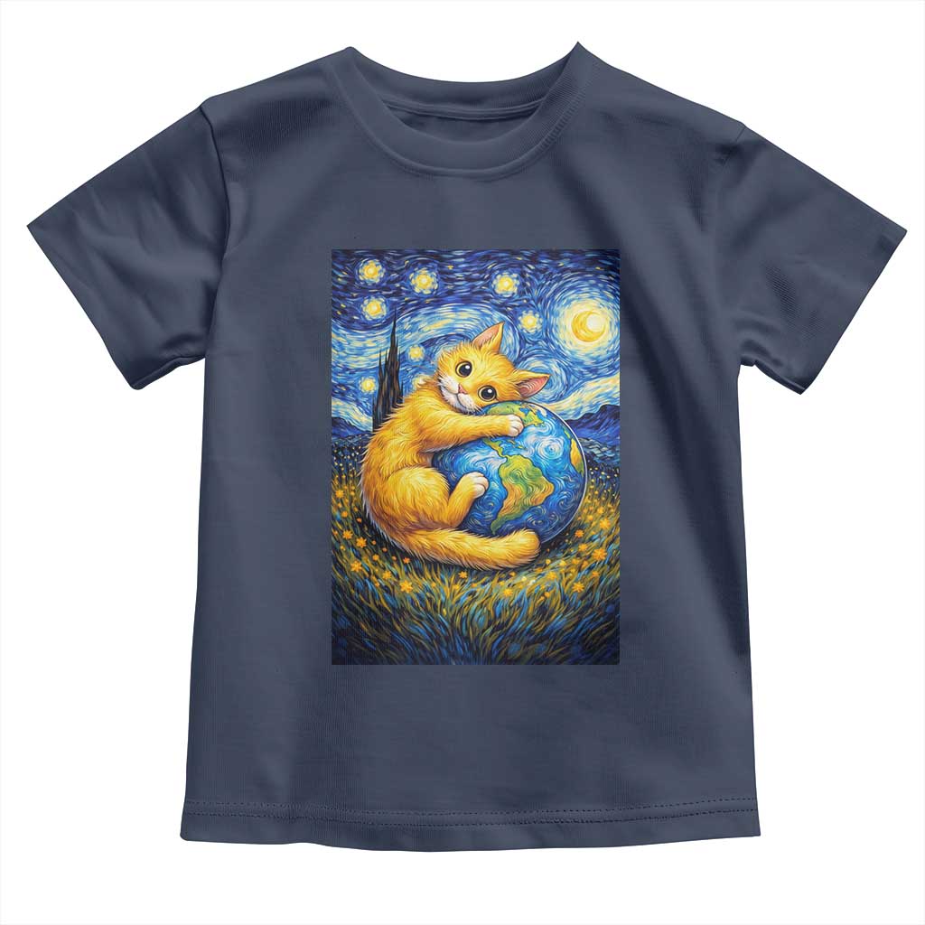 Earth Day Toddler T Shirt Starry Night Cat Hugging Earth TS12 Navy Print Your Wear