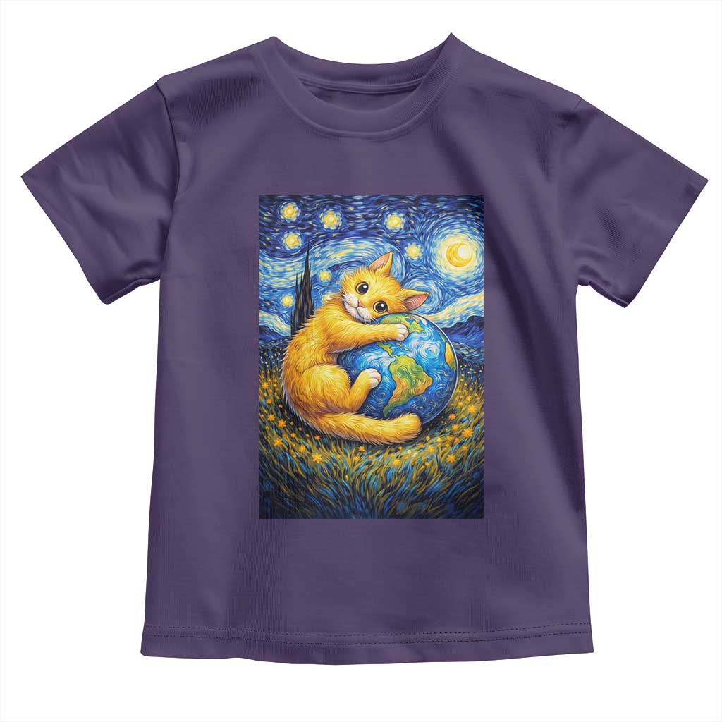 Earth Day Toddler T Shirt Starry Night Cat Hugging Earth TS12 Purple Print Your Wear
