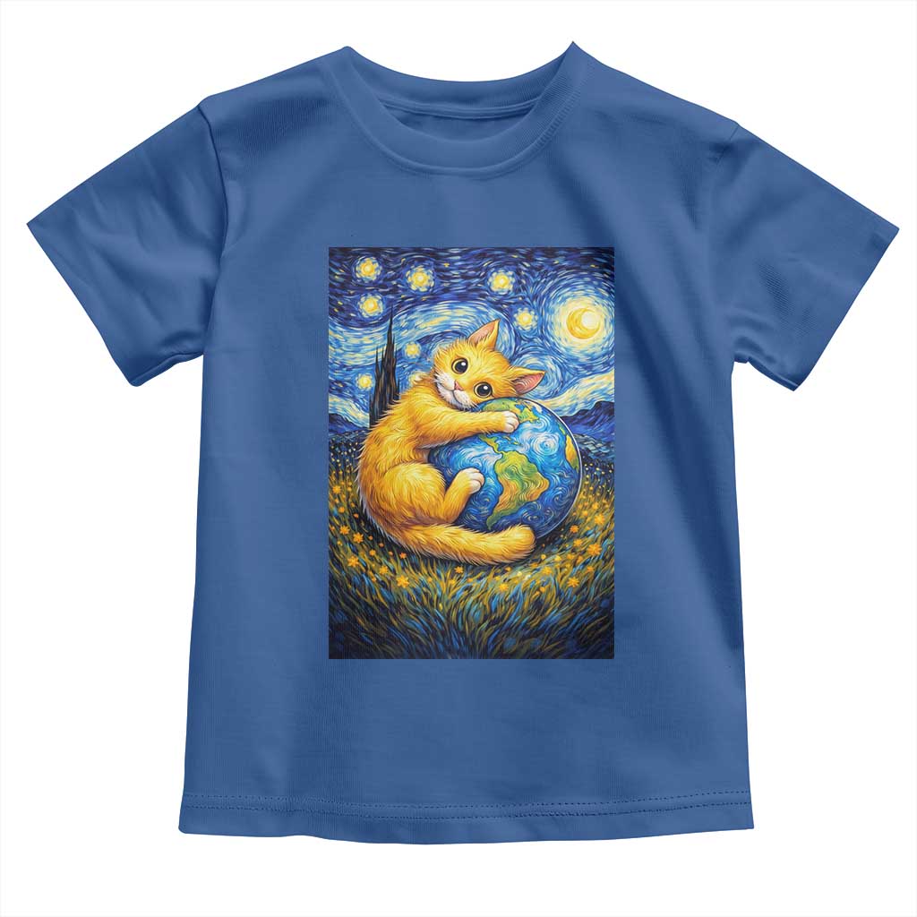 Earth Day Toddler T Shirt Starry Night Cat Hugging Earth TS12 Royal Blue Print Your Wear