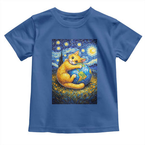 Earth Day Toddler T Shirt Starry Night Cat Hugging Earth TS12 Royal Blue Print Your Wear