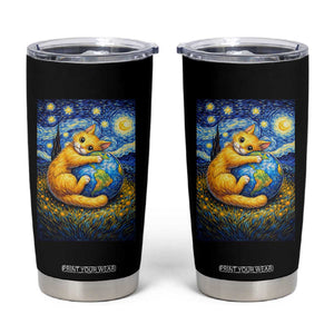 Earth Day Tumbler Cup Starry Night Cat Hugging Earth TS12 Black Print Your Wear