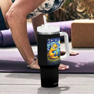 Earth Day Tumbler With Handle Starry Night Cat Hugging Earth TS12 Print Your Wear