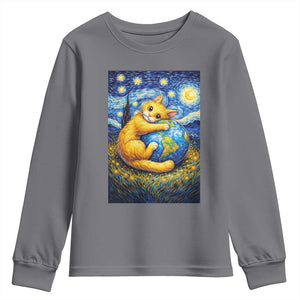 Earth Day Youth Sweatshirt Starry Night Cat Hugging Earth TS12 Charcoal Print Your Wear