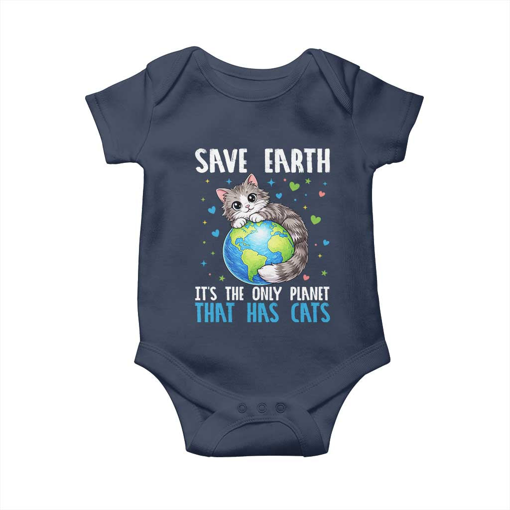 Earth Day Baby Onesie Save Earth Its The Only Planet With Cats TS12 Navy Print Your Wear