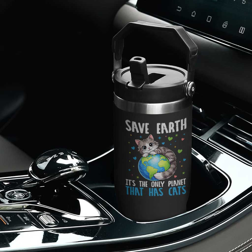 Earth Day Flip Straw Tumbler Save Earth Its The Only Planet With Cats TS12 Print Your Wear