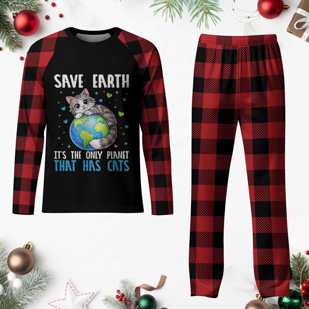 Earth Day Plaid Pajama Set Save Earth Its The Only Planet With Cats TS12 Buffalo Plaid Print Your Wear