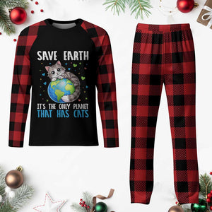Earth Day Plaid Pajama Set Save Earth Its The Only Planet With Cats TS12 Buffalo Plaid Print Your Wear