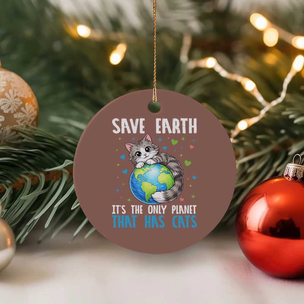 Earth Day Ceramic Ornament Save Earth Its The Only Planet With Cats TS12 1pc Mocha Print Your Wear