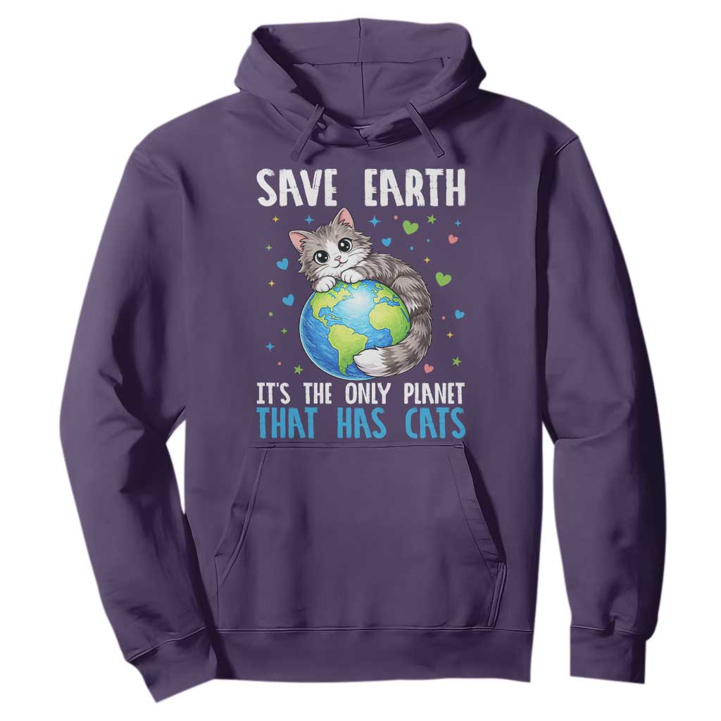 Earth Day Hoodie Save Earth Its The Only Planet With Cats TS12 Purple Print Your Wear