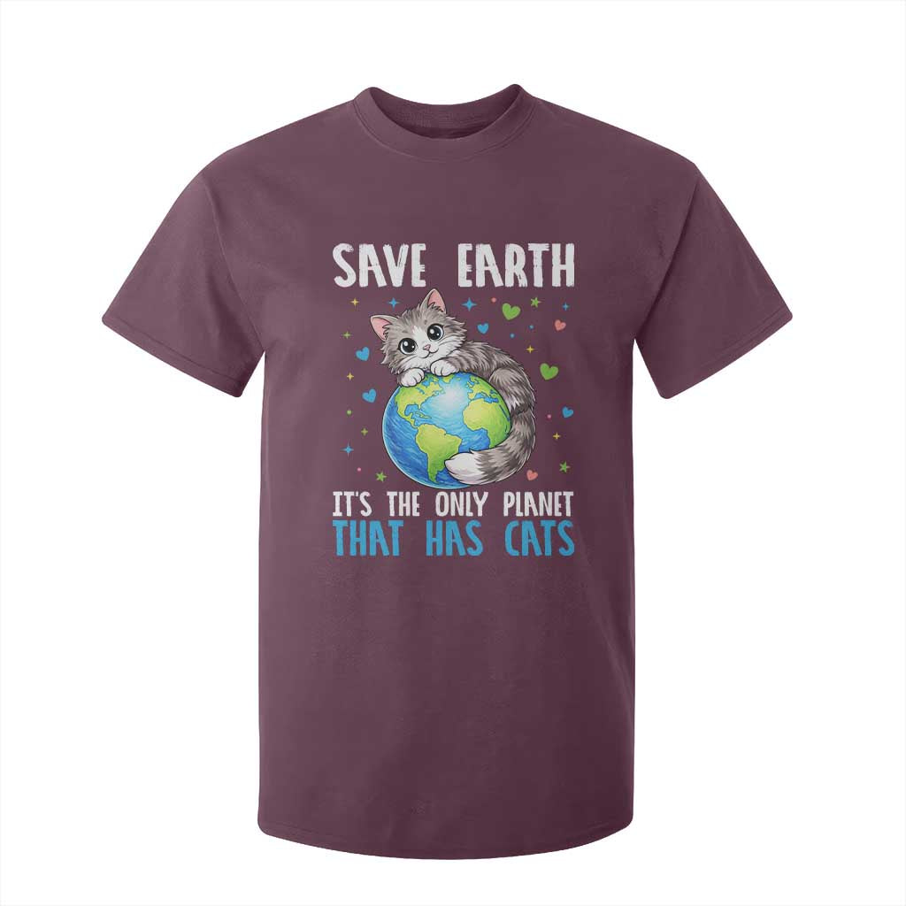 Earth Day T Shirt For Kid Save Earth Its The Only Planet With Cats TS12 Maroon Print Your Wear