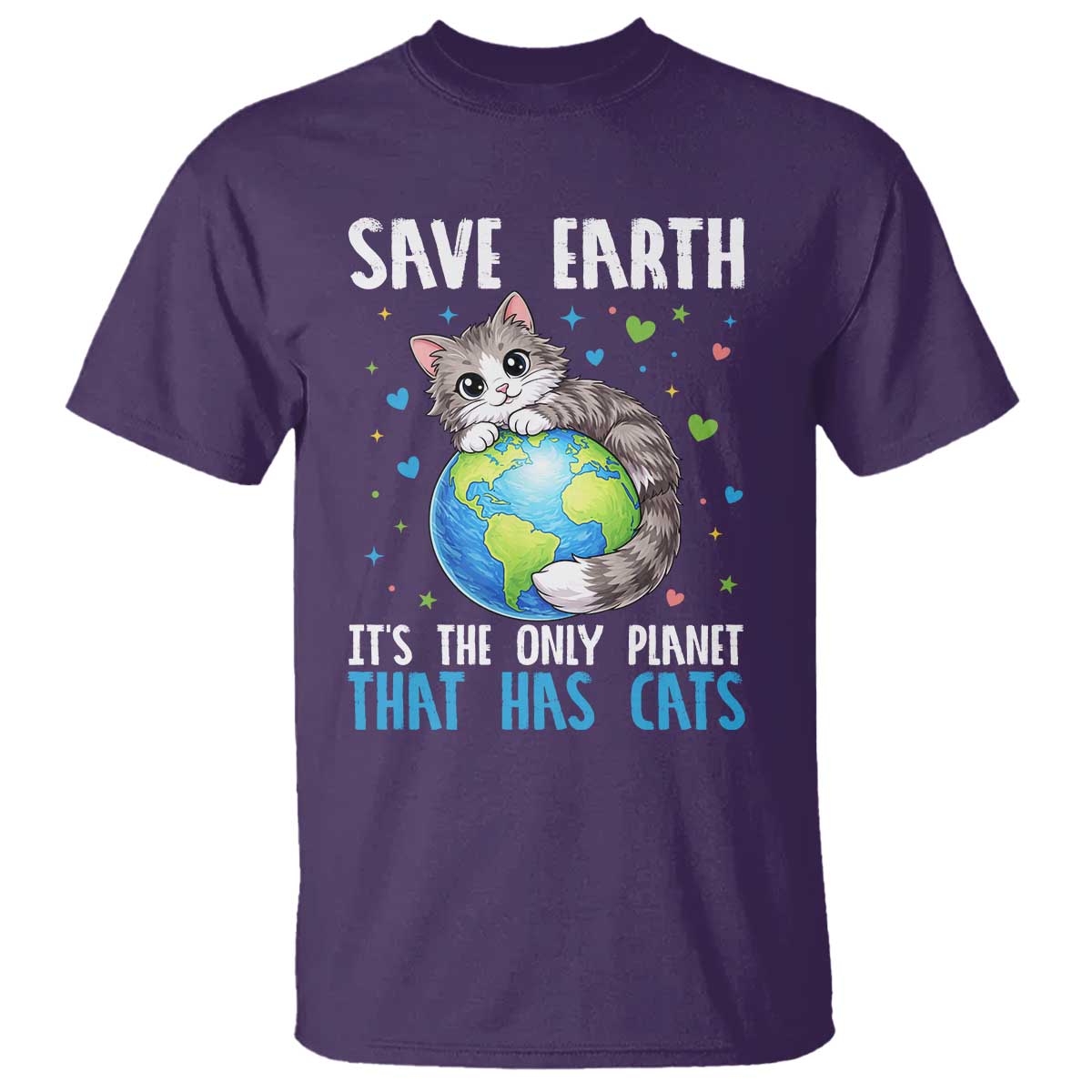Earth Day T Shirt Save Earth Its The Only Planet With Cats TS12 Purple Print Your Wear