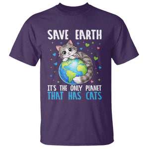 Earth Day T Shirt Save Earth Its The Only Planet With Cats TS12 Purple Print Your Wear
