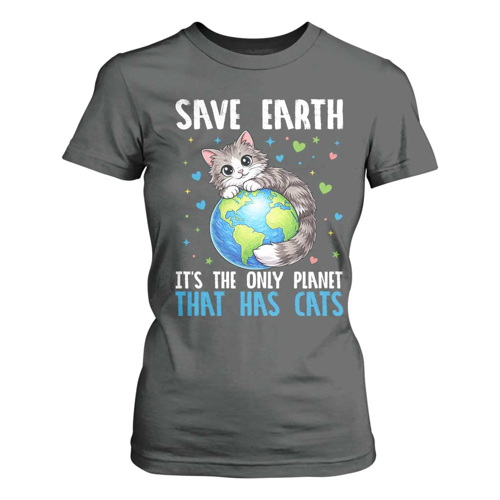 Earth Day T Shirt For Women Save Earth Its The Only Planet With Cats TS12 Dark Heather Print Your Wear