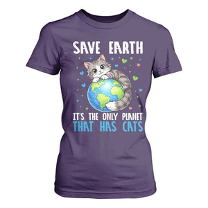 Earth Day T Shirt For Women Save Earth Its The Only Planet With Cats TS12 Purple Print Your Wear