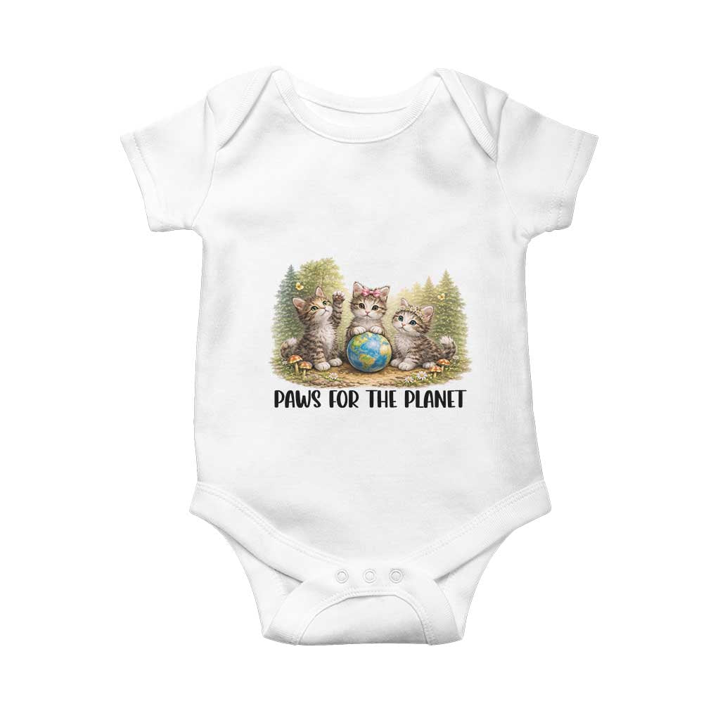 Earth Day Cat Lover Baby Onesie Paws For The Planet TS12 White Print Your Wear