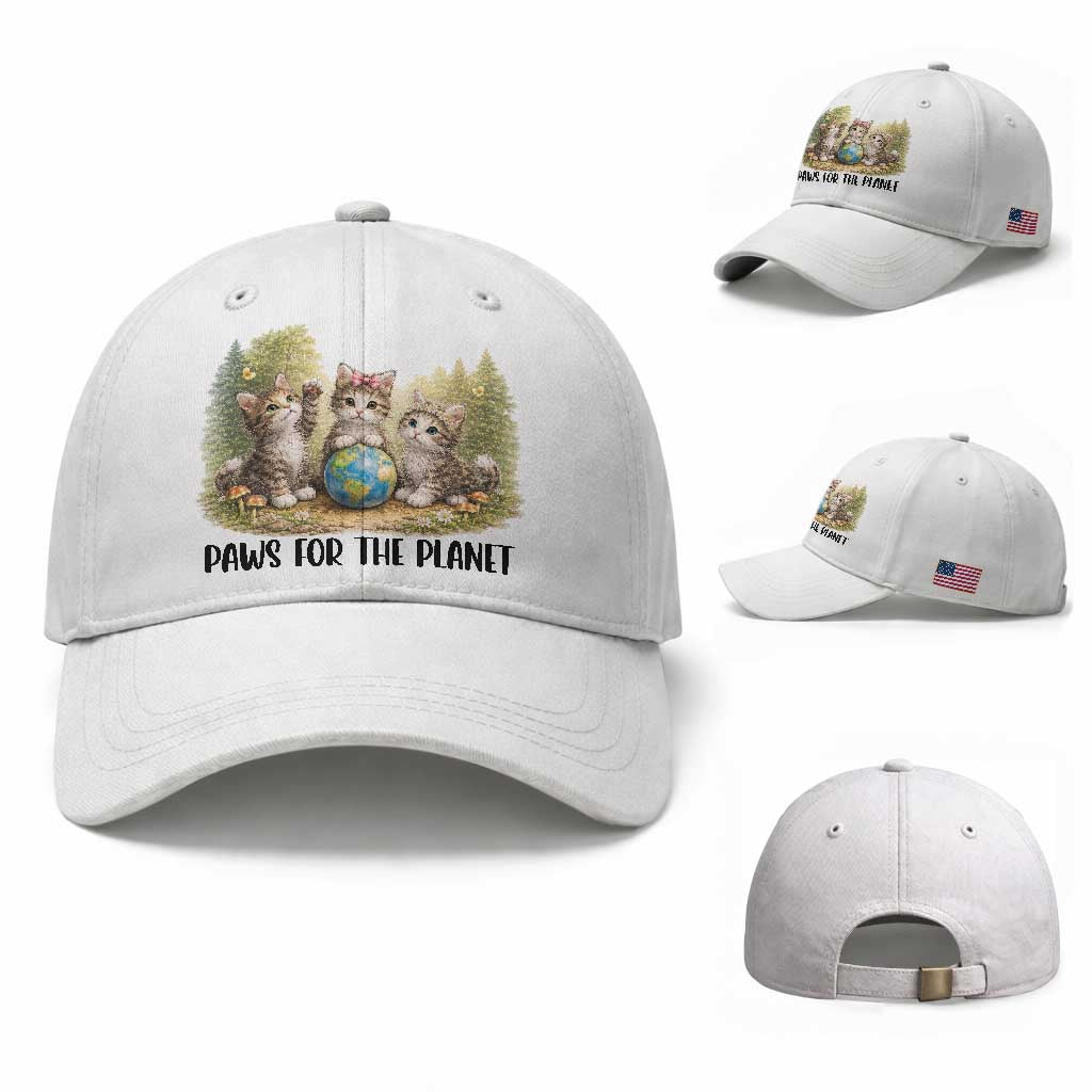 Earth Day Cat Lover Baseball Cap Paws For The Planet TS12 Baseball Cap Universal Fit White Print Your Wear