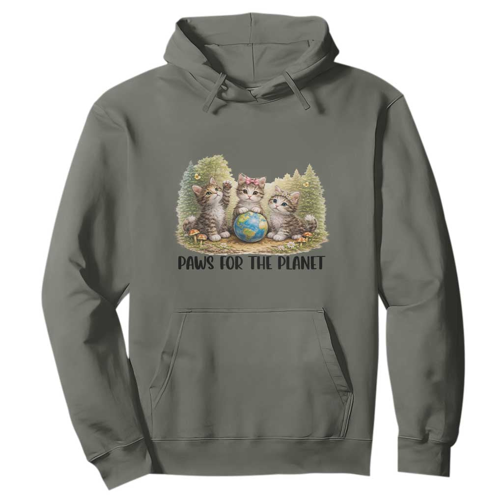 Earth Day Cat Lover Hoodie Paws For The Planet TS12 Military Green Print Your Wear