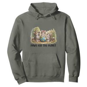 Earth Day Cat Lover Hoodie Paws For The Planet TS12 Military Green Print Your Wear